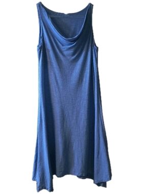 NWOT Eileen Fisher L Hemp Organic Cotton Cowl Neck Dress Blue Lagenlook Boho